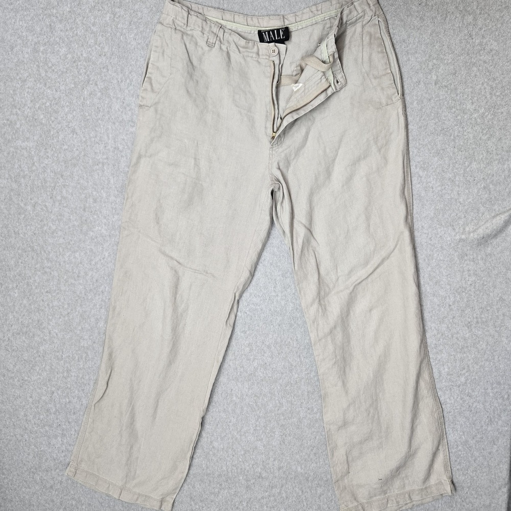 International Male Men Pants 34 Beige Linen Dress Pants Button 30" Inseam - Picture 6 of 14